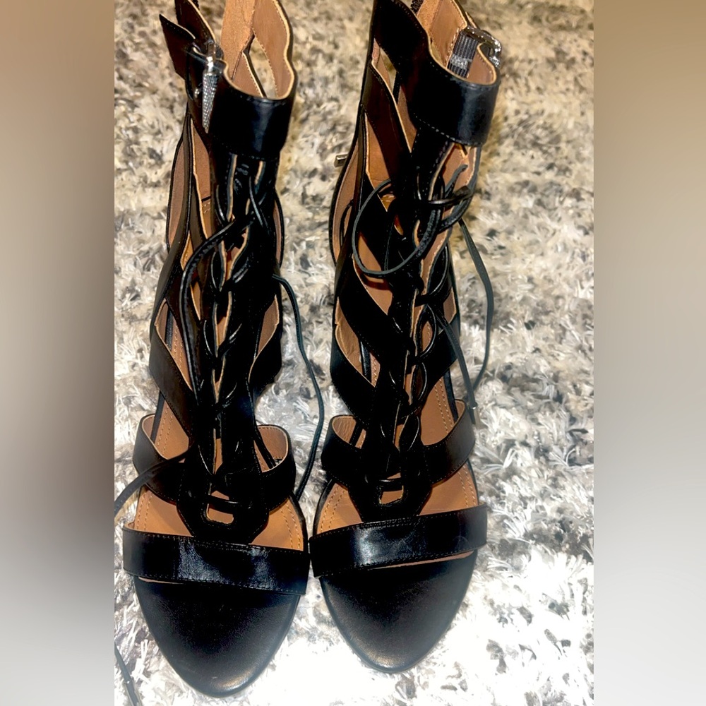 Black leather zip up bootie